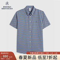 布克兄弟（BrooksBrothers）男士24春夏修身版免烫格纹短袖休闲衬衫 4004-蓝白撞色 S