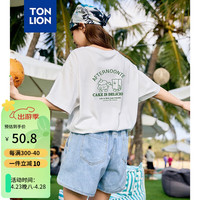 唐狮 TONLION短袖T恤女2024夏装后背印花图文 本白 S