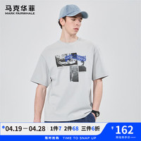 马克华菲【纯棉】印花短袖休闲T恤T2024夏季舒适圆领透气男士体恤 005浅灰 XXL