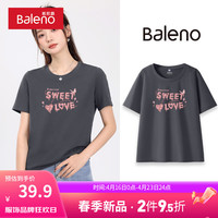 班尼路短袖t恤女2024夏季通勤圆领百搭简约韩系chic别致上衣 深灰-甜蜜的爱 2XL