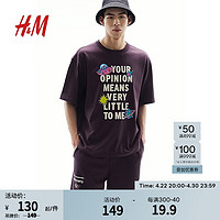 H&M男装短袖2024夏季男士潮流休闲时尚宽松版印花T恤1222925 深紫色/Rick and Morty 165/84A XS