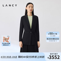 朗姿/LANCY2024春季黑色西装高级感通勤修身收腰系带外套女 黑色 3XL