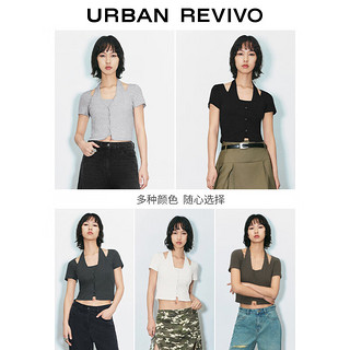 URBAN REVIVO 女士假两件挂脖修身短袖T恤  UWV440122 熟褐色 M