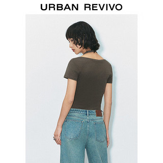 URBAN REVIVO 女士假两件挂脖修身短袖T恤  UWV440122 熟褐色 M