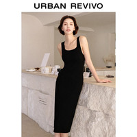 UR2024夏季女时尚多巴胺方领修身长款针织连衣裙UWG940169 正黑 M