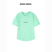 BASICHOUSE 百家好 Basic House/百家好纯棉拼接运动打底上衣2023夏季字母短袖T恤女