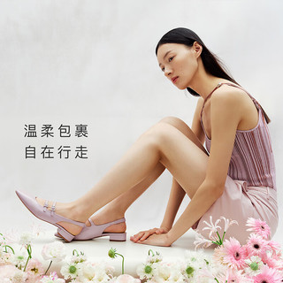 7or9紫荆 包头后空凉鞋女紫色漆皮单鞋低跟2024春空气棉 紫荆 36