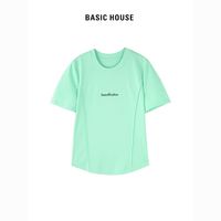Basic House/百家好纯棉拼接运动短款上衣季印花短袖T恤女