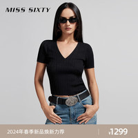 MISS SIXTY2024春季桑蚕丝针织衫女性感V领肌理感内搭打底衫 黑色 S