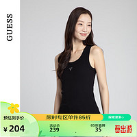 GUESS24年春季女士纯色金属logo百搭罗纹背心-W4PP93K2Q40 JBLK-黑色 XS