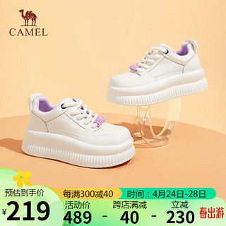 骆驼（CAMEL）板鞋女青春配色松糕厚底面包休闲鞋 L24S255646 米/紫 38 