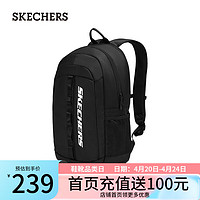 斯凯奇（Skechers）户外双肩背包男女同款书包运动大容量包 碳黑/0018 均码