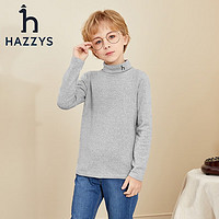 哈吉斯（HAZZYS）品牌童装男女童秋纯色打底衫简约舒适百搭半高领打底衫 雾霾蓝 155