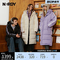 NERDY 2023冬季新品经典NY双杠情侣同款保暖连帽中长款羽绒服女潮