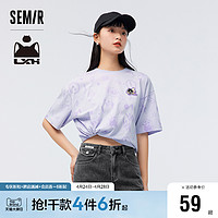 Semir 森马 [罗小黑]森马短袖T恤女中长款oversize纯棉2023新款满印夏装