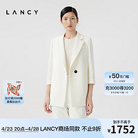 朗姿/LANCY2024夏季白色简约九分袖一粒扣系带通勤西装外套女 白色 S