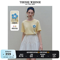Teenie Weenie小熊女装2024夏装宽松短袖T恤花朵刺绣上衣粉色 黄色 165