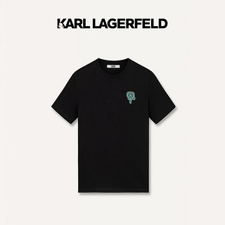 Karl Lagerfeld卡尔拉格斐轻奢老佛爷男装 24夏款KARL钉珠修身休闲短袖T恤 黑色 50