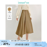 茵曼（INMAN）100%醋酸半身裙2024夏季女装优雅不对称A摆长裙 卡其色 S