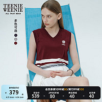 Teenie Weenie【桑蚕丝混纺】小熊针织马甲背心女2024年夏季针织马甲背心 撞色 175/XL