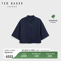 Ted Baker2024春夏女士简约纯色亚麻短袖短款衬衫276128 深蓝色 0