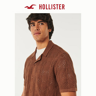 HOLLISTER24春夏美式短袖镂空缝线针织衬衫 男 358313-1 深棕色 L (180/108A)