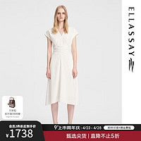 歌力思（ELLASSAY）2024春夏桑蚕丝气质收腰显瘦法式连衣裙女EWB352Y04100 珠光白 XS