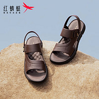 红蜻蜓 凉鞋男2024夏季牛皮防滑舒适两穿中老年沙滩鞋 WTT24026棕色42