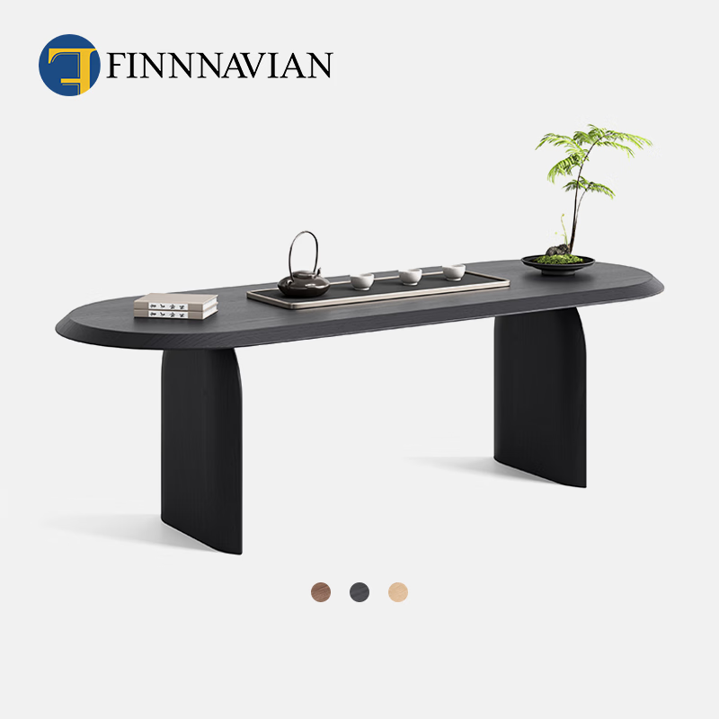 芬·纳维亚 FINNNAVIAN【2024春季】复古极简长方形餐桌纯实木餐桌 Ellipse黑胡桃 典雅黑 180m