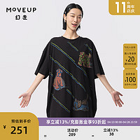 幻走（MOVEUP）2024夏季.FUN系列趣味涂鸦印花设计师长款T恤女 黑色  S