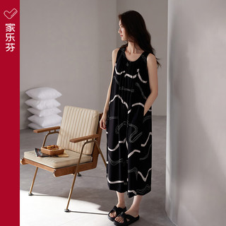 家乐芬睡裙女士睡衣夏季莫代尔吊带背心无袖夏天夏款薄款冰丝可外穿时尚 A824781黑鸢尾 L