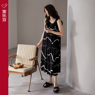 家乐芬睡裙女士睡衣夏季莫代尔吊带背心无袖夏天夏款薄款冰丝可外穿时尚 A824781黑鸢尾 L