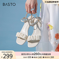 BASTO 百思图 夏季小香风粗跟女一字带云朵凉鞋时装凉鞋A5168BL2