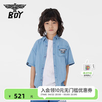 BOY JUNIOR 24夏季潮流牛仔衬衫男女童百搭时尚洋气T恤外衣 蓝色 155