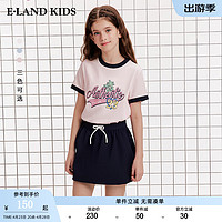 E·LAND KIDS【夏日多巴胺】童装2024年女童撞色圆领短袖T恤 Pink粉色/25 160cm