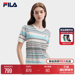 FILA 斐乐 官方女子编织衫2024夏季新款彩色波浪休闲基础短袖上衣