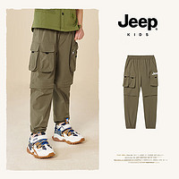 Jeep吉普工装裤儿童夏季薄款长裤子中大童休闲运动裤童装 军绿 130cm 
