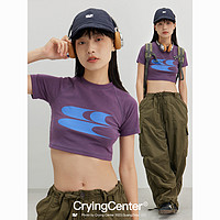 Crying Center 哭喊中心 CryingCenter美式复古短款弹力插肩袖上衣T恤辣妹短款上衣