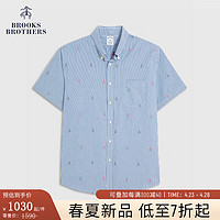 Brooks Brothers BrooksBrothers）男士24早春棉帆船图案短袖休闲衬衫 4002-蓝色 XS