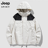 JEEP SPIRIT 吉普 冲锋夹克男女情侣款户外山系 冲锋衣-象牙白 XL