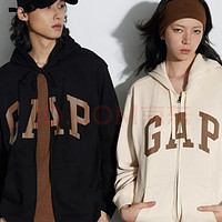 Gap 盖璞 男女装春季2024新款LOGO美式复古法式圈织软卫衣外套892182 米色