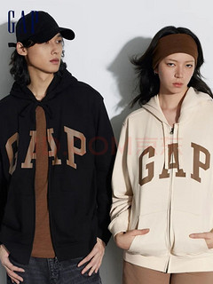 Gap 盖璞 男女装春季2024新款LOGO美式复古法式圈织软卫衣外套892182 米色