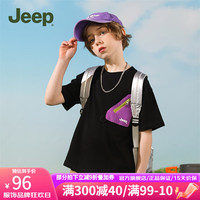 Jeep儿童T恤短袖男童上衣童装纯棉宽松2024夏装男孩打底衫上衣 黑色 160cm