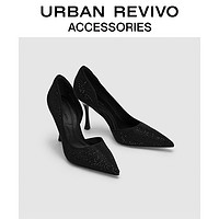 URBAN REVIVO 秋冬新款女士摩登优雅烫钻真丝高跟鞋UAWS30088