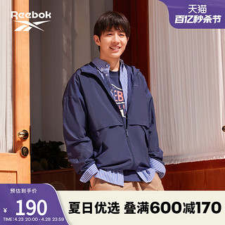 Reebok 锐步 官方男女JACKET连帽复古经典百搭简约背后印花夹克外套