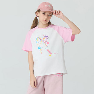 Kappa Kids卡帕儿童夏季短袖可爱图案舒适全棉简约百搭女童T恤校园上衣 米白色   120