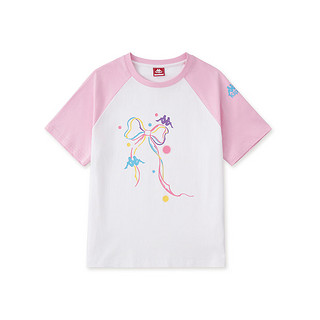 Kappa Kids卡帕儿童夏季短袖可爱图案舒适全棉简约百搭女童T恤校园上衣 米白色   120