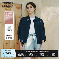 Teenie Weenie【明星同款】小熊2024衬衫式短外套天丝麻混纺女 藏青色 155/XS