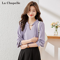 La Chapelle 白色V领衬衫女2024夏季新款设计感漂亮小衫时尚气质衬衣