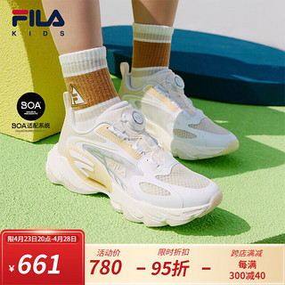 FILA 斐乐 儿童童鞋2024夏季中大童男女童儿童复古太空舱跑步鞋 奶白/斐乐白-GN 38码 内长24.0cm